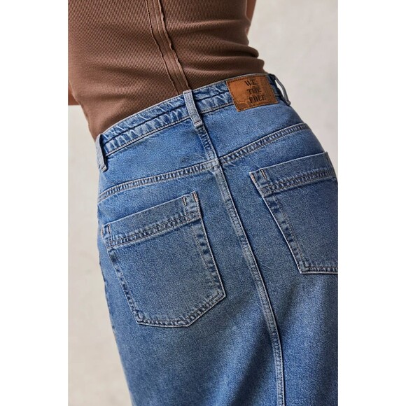 Free People / We The Free Wild Roses Denim Midi Skirt Sz 29 Boho Hipster Retro - Picture 8 of 16